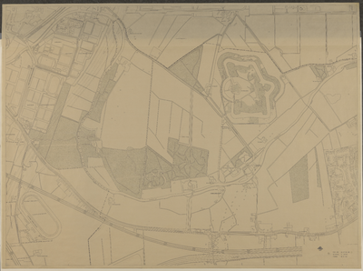 217377 Kaart van de landgoederen Amelisweerd en Rhijnauwen bij Bunnik, met rechtsboven Fort Rhijnauwen, linksonder de ...